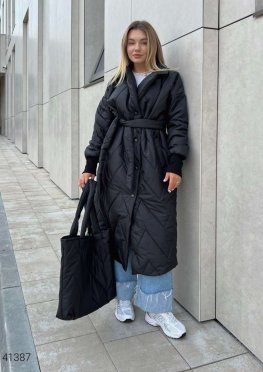 Пальто стёганое женское с сумкой в комплекте