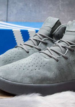 Зимние кроссовки на меху в стиле Adidas Tubular Invader Strap, серые (30443),  [  42 43 44 45  ]