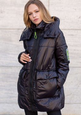 Куртка женская демисезонная удлиненная черная оверсайз, 46-52 р