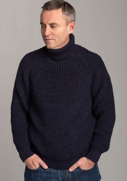Шерстяной мужской свитер с высоким горлом Франческо синий