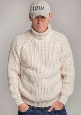 Шерстяной мужской свитер с высоким горлом Франческо молочного цвета