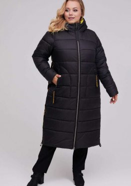 Длинное стеганное пальто зима